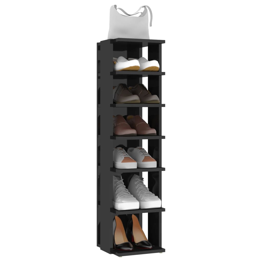 Shoe Cabinet High Gloss Black 27.5x27x102 cm Engineered Wood