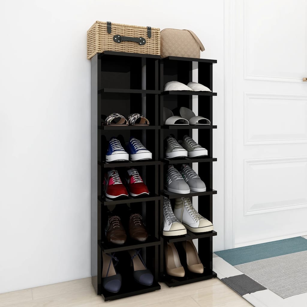 Shoe Cabinets 2 pcs High Gloss Black 27.5x27x102 cm