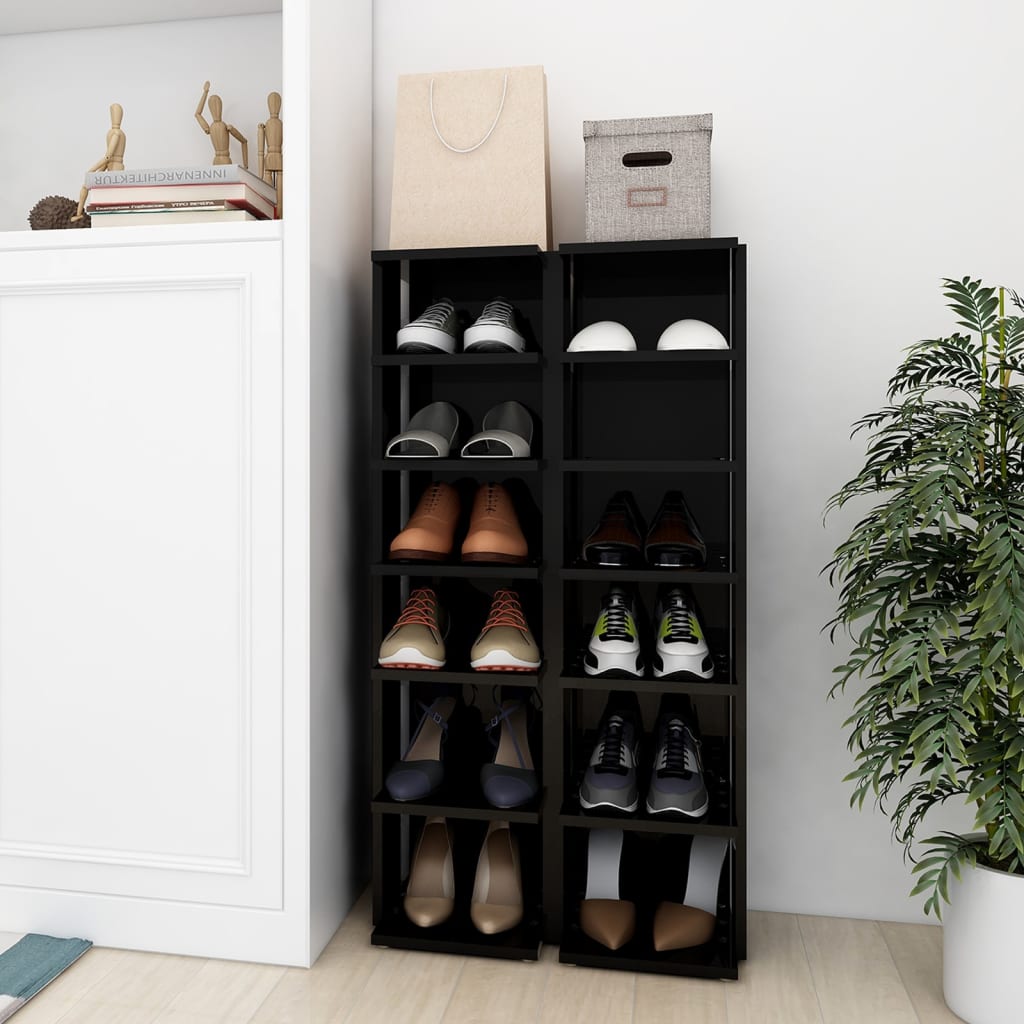 Shoe Cabinets 2 pcs High Gloss Black 27.5x27x102 cm