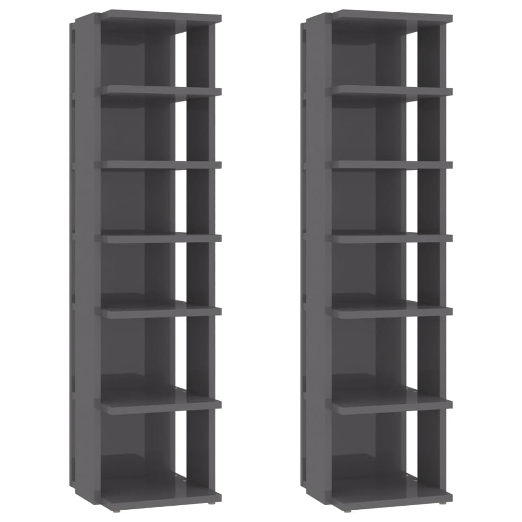 Shoe Cabinets 2 pcs High Gloss Grey 27.5x27x102 cm