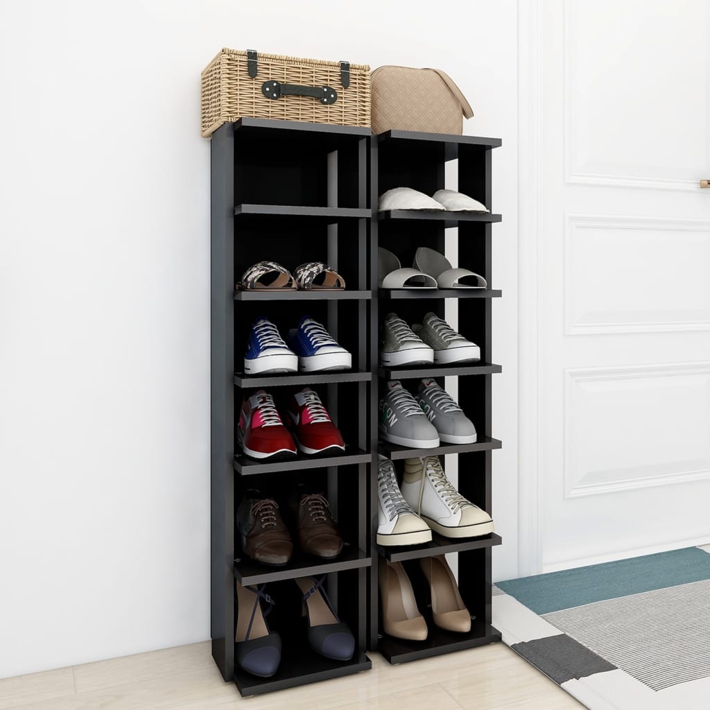 Shoe Cabinets 2 pcs High Gloss Grey 27.5x27x102 cm