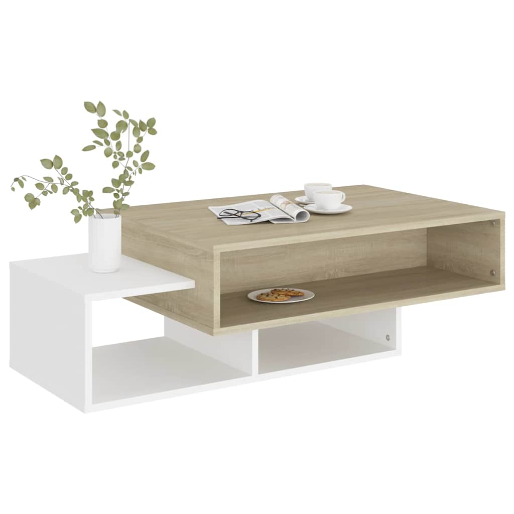 Coffee Table White and Sonoma Oak 105x55x32 cm Engineered Wood