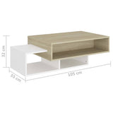 Coffee Table White and Sonoma Oak 105x55x32 cm Engineered Wood