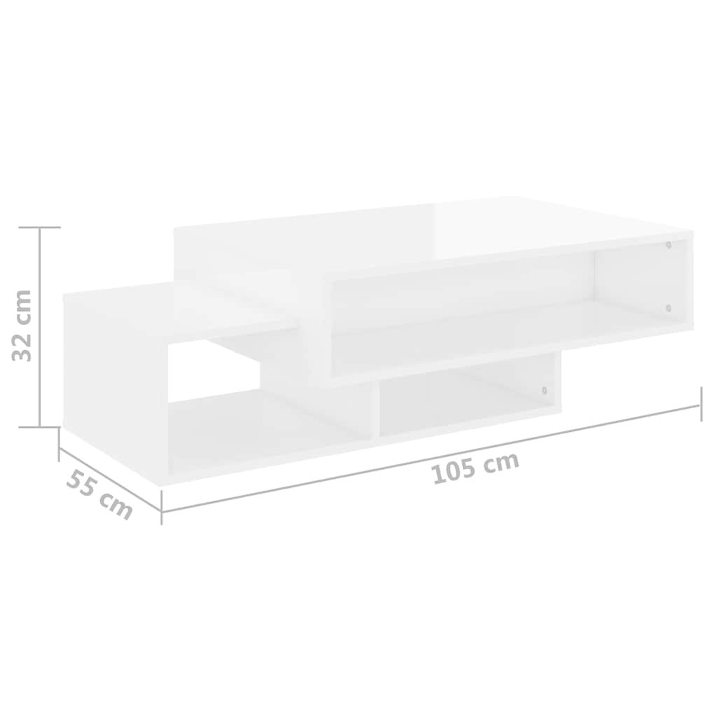 Coffee Table High Gloss White 105x55x32 cm Engineered Wood