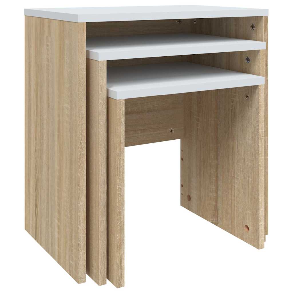 Nesting Coffee Tables 3 pcs White and Sonoma Oak Engineered Wood