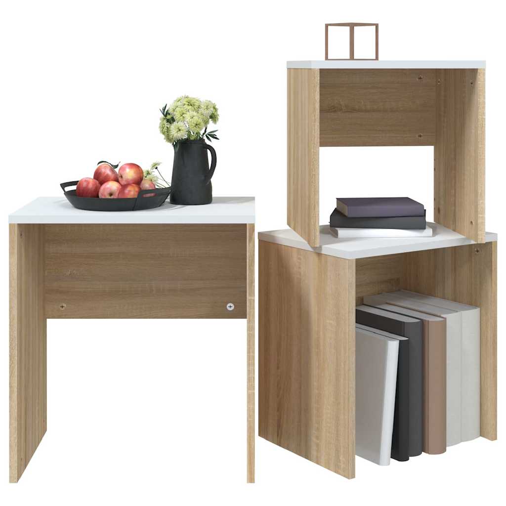 Nesting Coffee Tables 3 pcs White and Sonoma Oak Engineered Wood