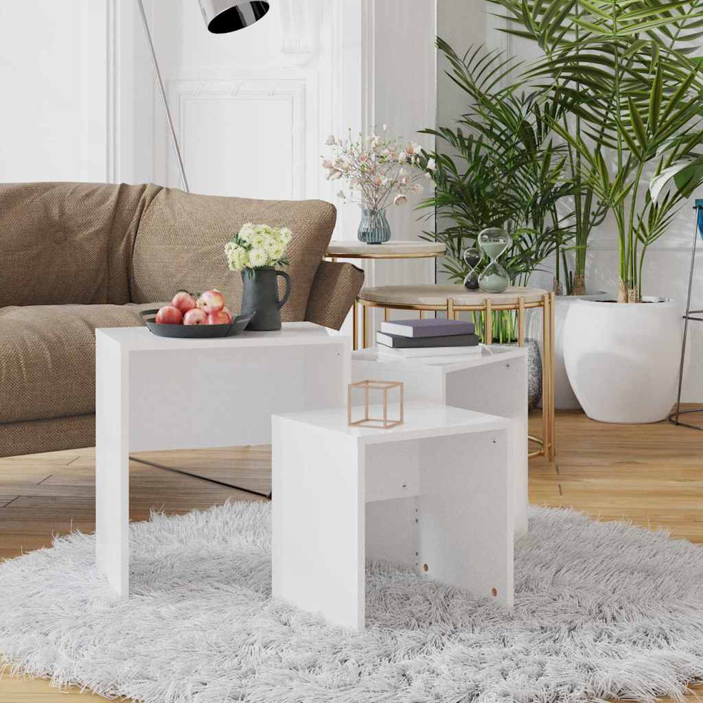 Nesting Coffee Tables 3 pcs High Gloss White Engineered Wood