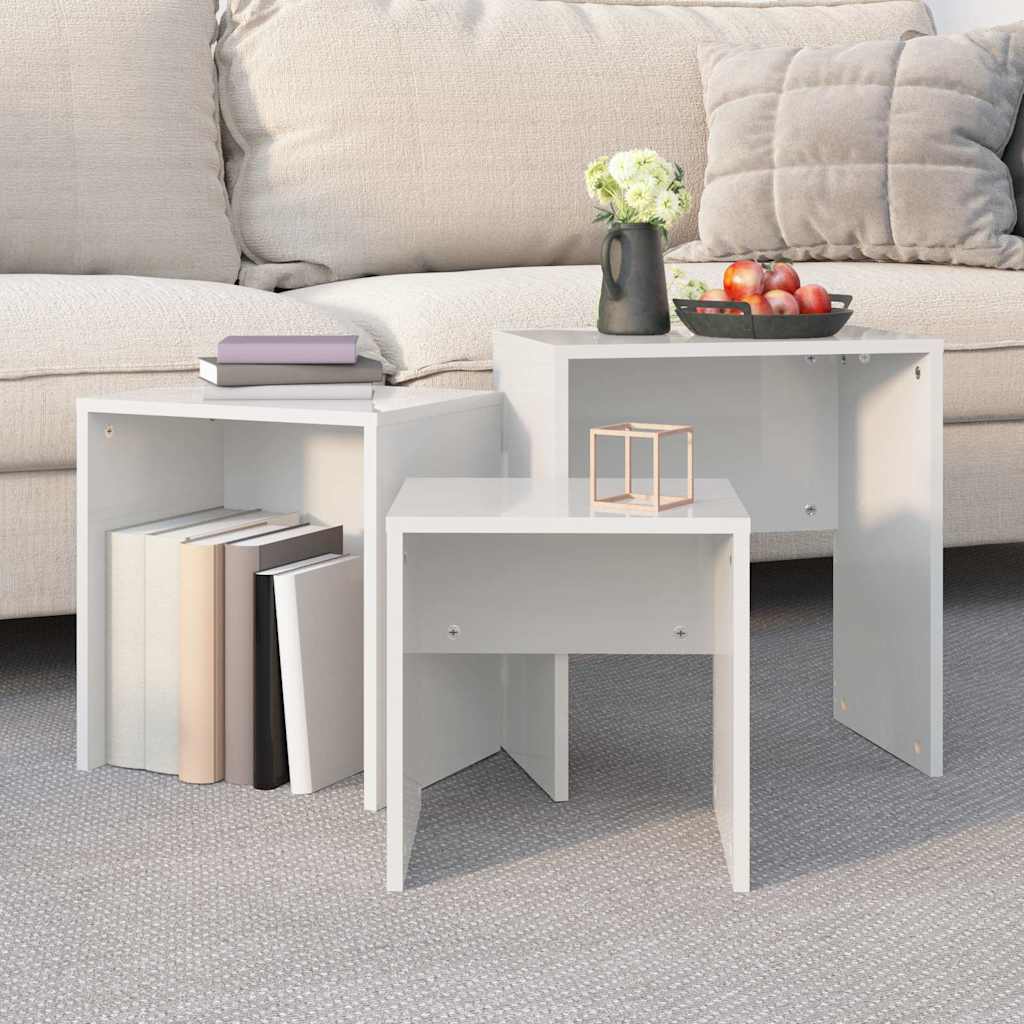 Nesting Coffee Tables 3 pcs High Gloss White Engineered Wood