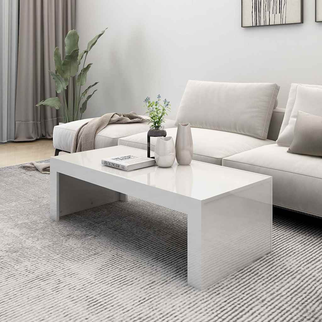 Coffee Table High Gloss White 110x50x35 cm Engineered Wood