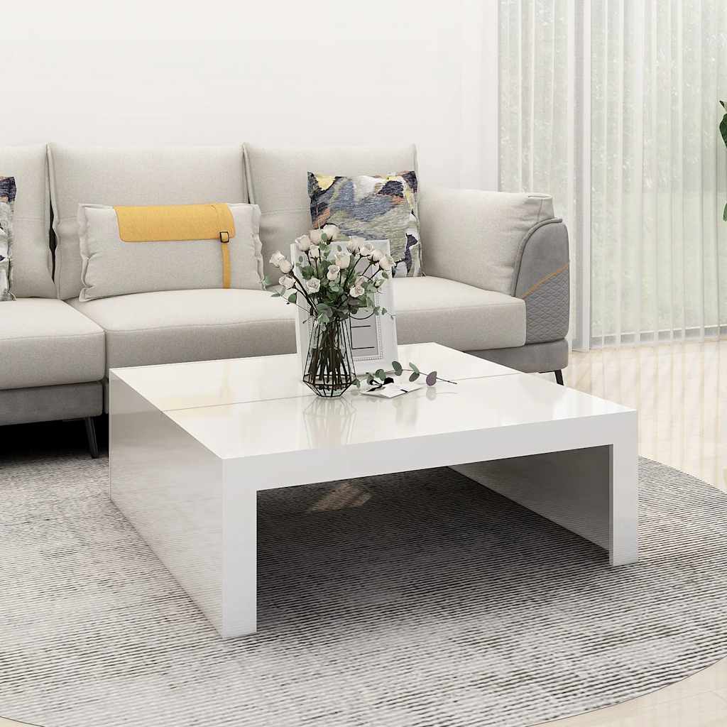 Coffee Table High Gloss White 100x100x35 cm Engineered Wood