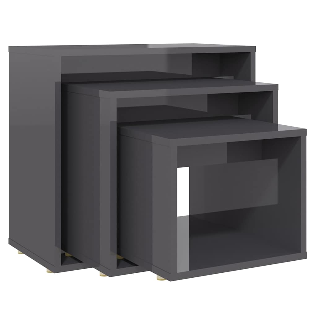 Nesting Tables 3 pcs High Gloss Grey Engineered Wood