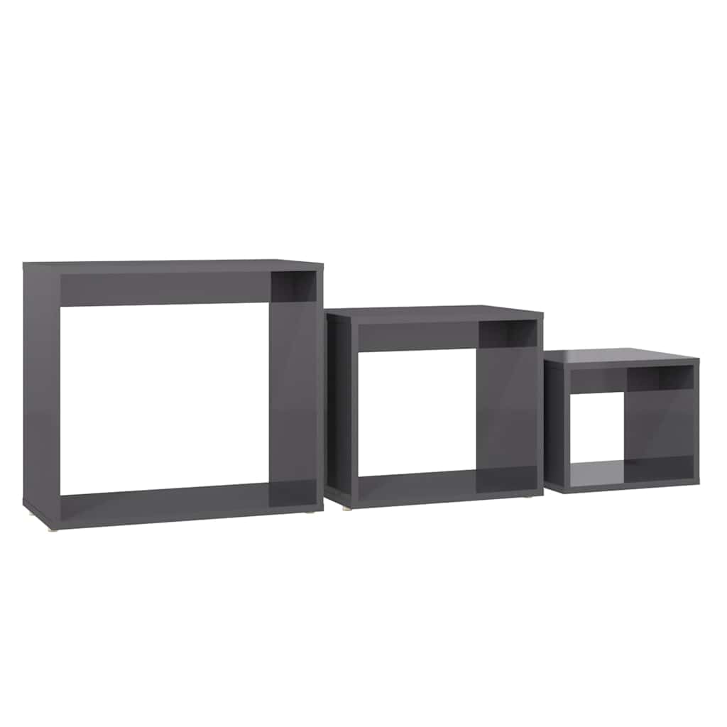 Nesting Tables 3 pcs High Gloss Grey Engineered Wood