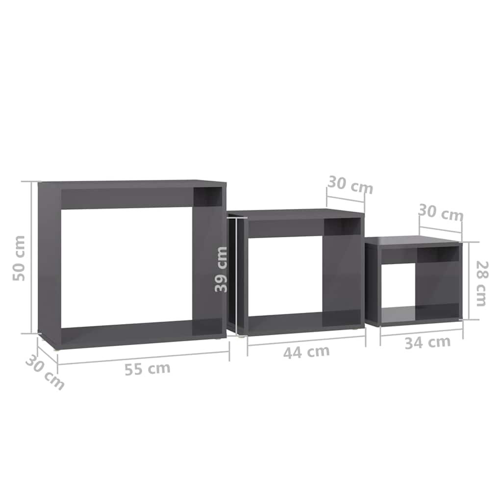 Nesting Tables 3 pcs High Gloss Grey Engineered Wood