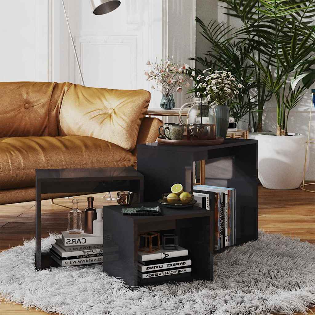 Nesting Tables 3 pcs High Gloss Grey Engineered Wood