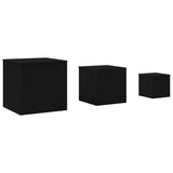 Side Tables 3 pcs Black Engineered Wood - Front View