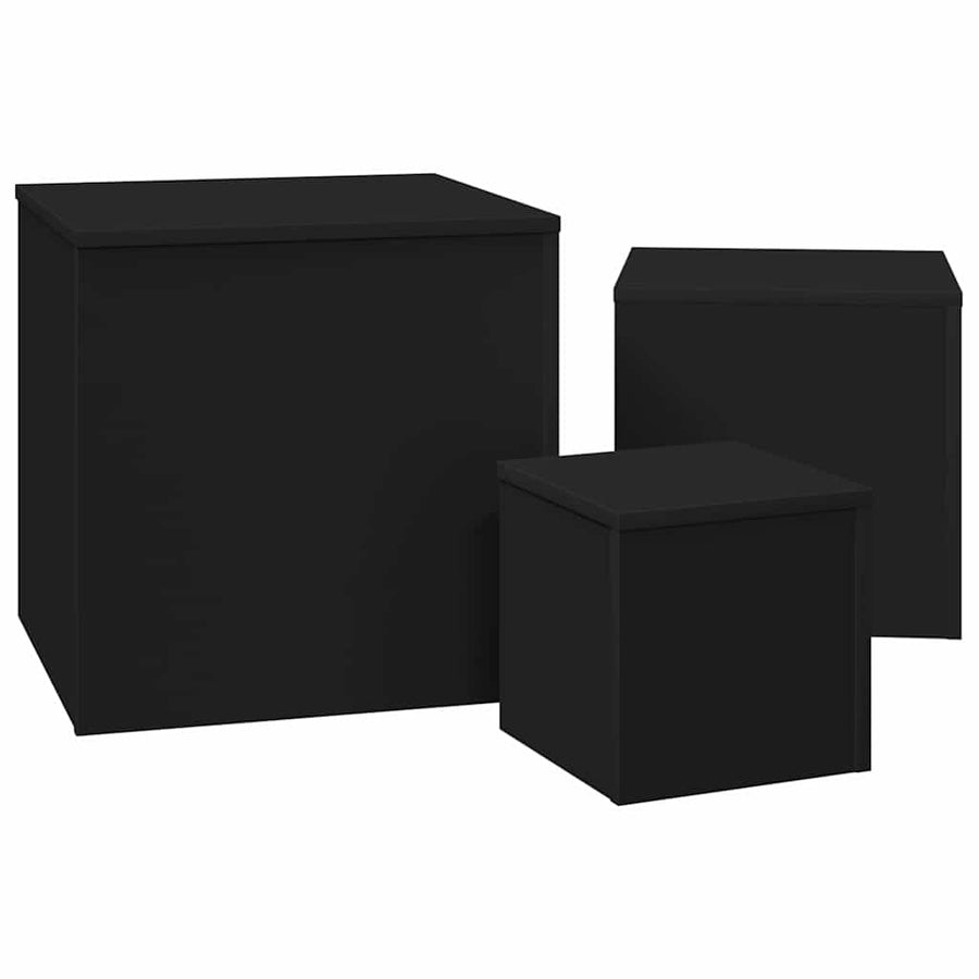 Side Tables 3 pcs Black Engineered Wood