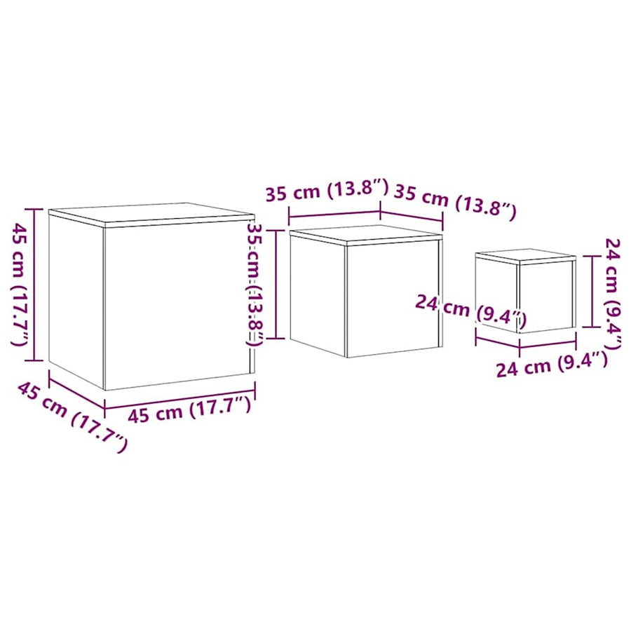 Side Tables 3 pcs Black Engineered Wood