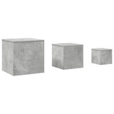 Side Tables 3 pcs Concrete Grey Engineered Wood - Front View