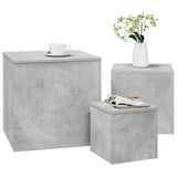 Side Tables 3 pcs Concrete Grey Engineered Wood - Side View