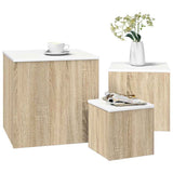 Side Tables 3 pcs White and Sonoma Oak Engineered Wood - Side View