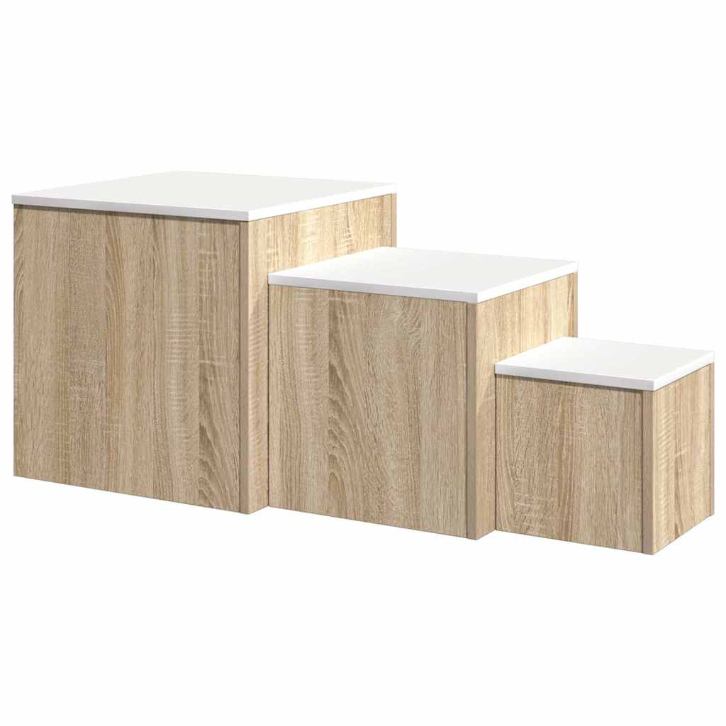 Side Tables 3 pcs White and Sonoma Oak Engineered Wood