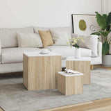Side Tables 3 pcs White and Sonoma Oak Engineered Wood