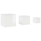 Side Tables 3 pcs High Gloss White Engineered Wood