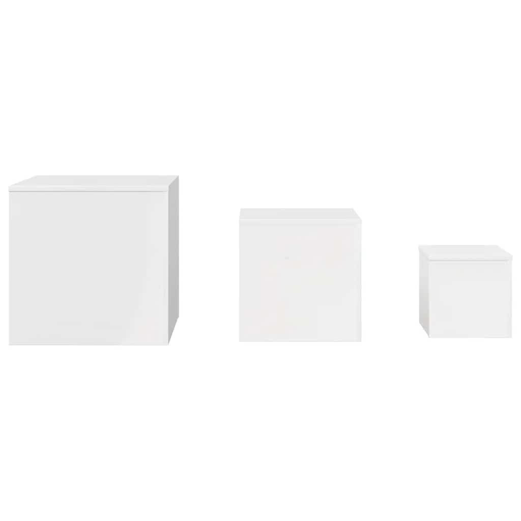 Side Tables 3 pcs High Gloss White Engineered Wood