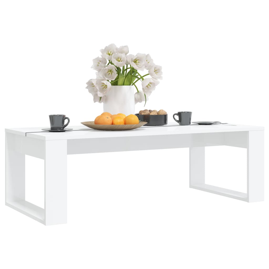 Coffee Table High Gloss White 110x50x35 cm Engineered Wood