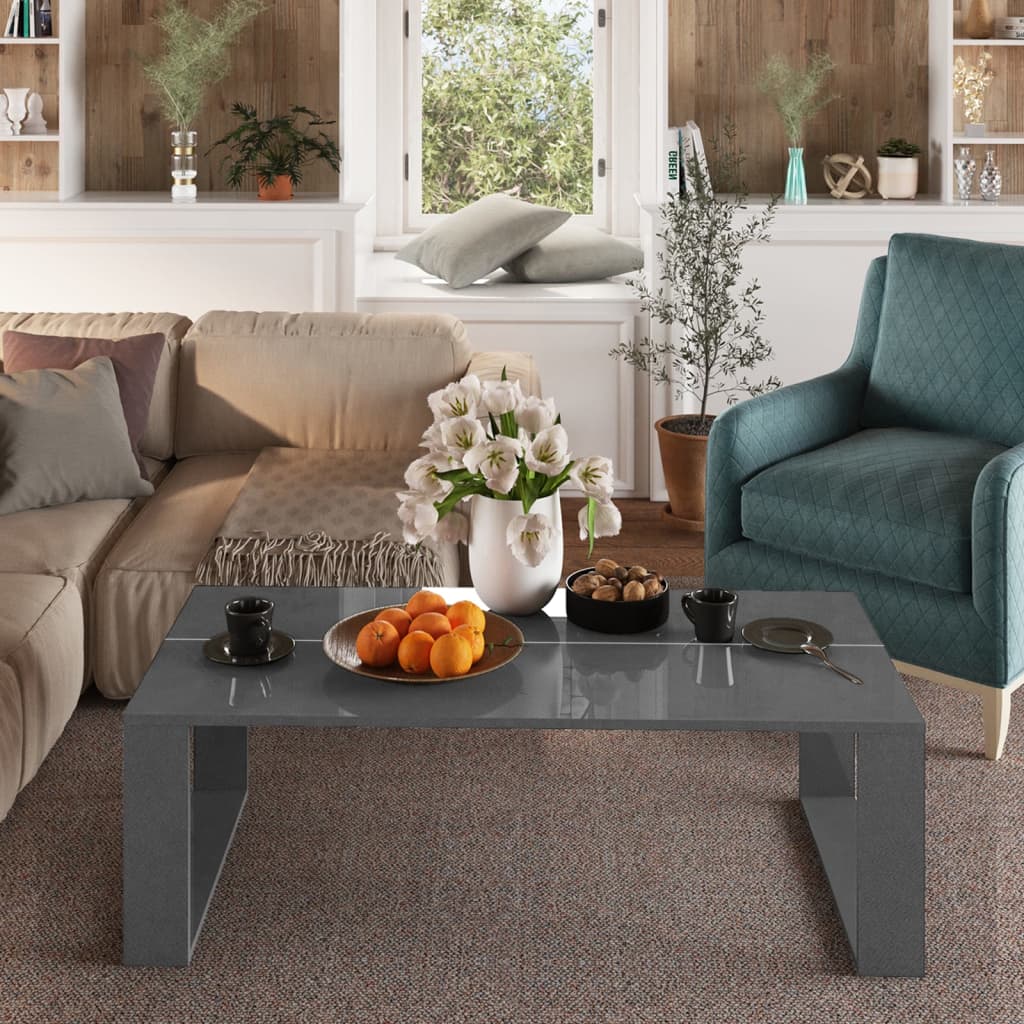 Coffee Table High Gloss Grey 110x50x35 cm Engineered Wood