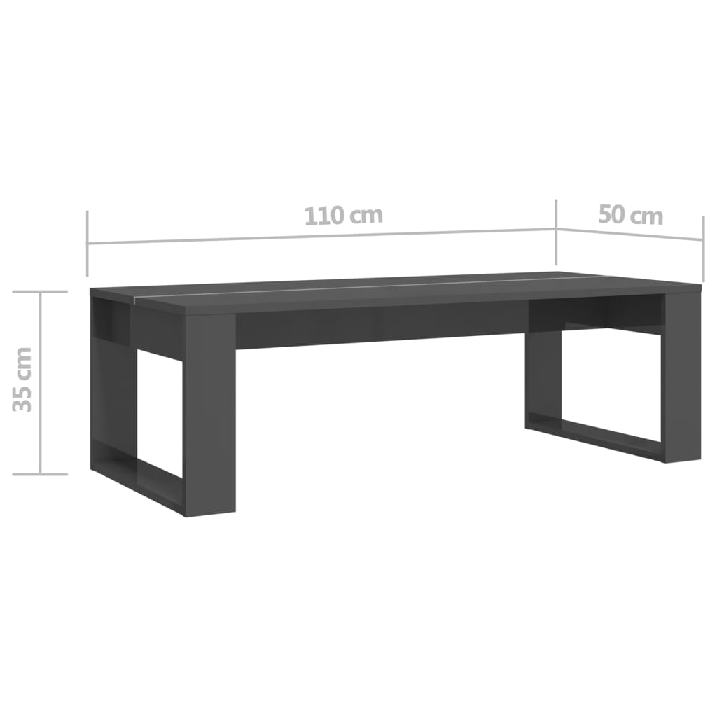 Coffee Table High Gloss Grey 110x50x35 cm Engineered Wood