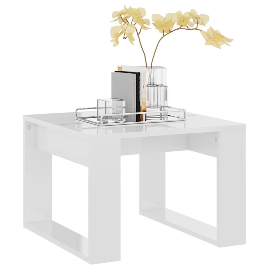 Side Table High Gloss White 50x50x35 cm Engineered Wood