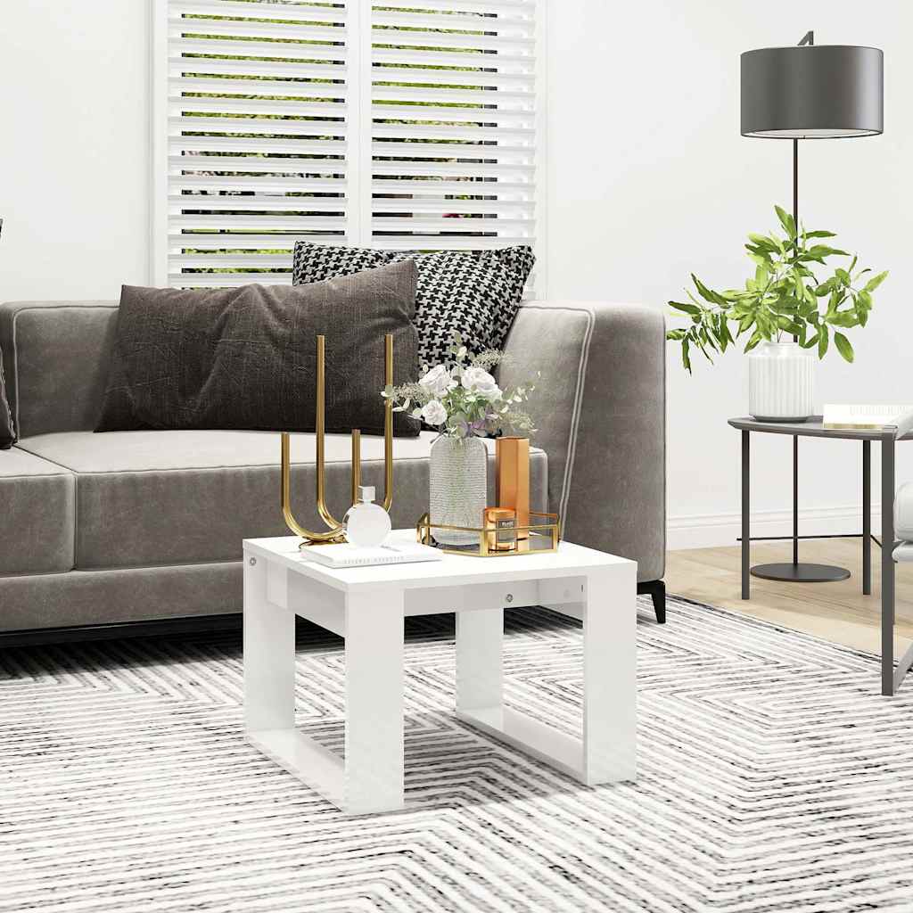 Side Table High Gloss White 50x50x35 cm Engineered Wood