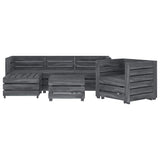 6 Piece Garden Pallet Lounge Set Solid Pinewood Grey - Front View