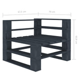 Garden 2-Seater Pallet Sofa Grey Solid Pinewood - 45-Degree Angle