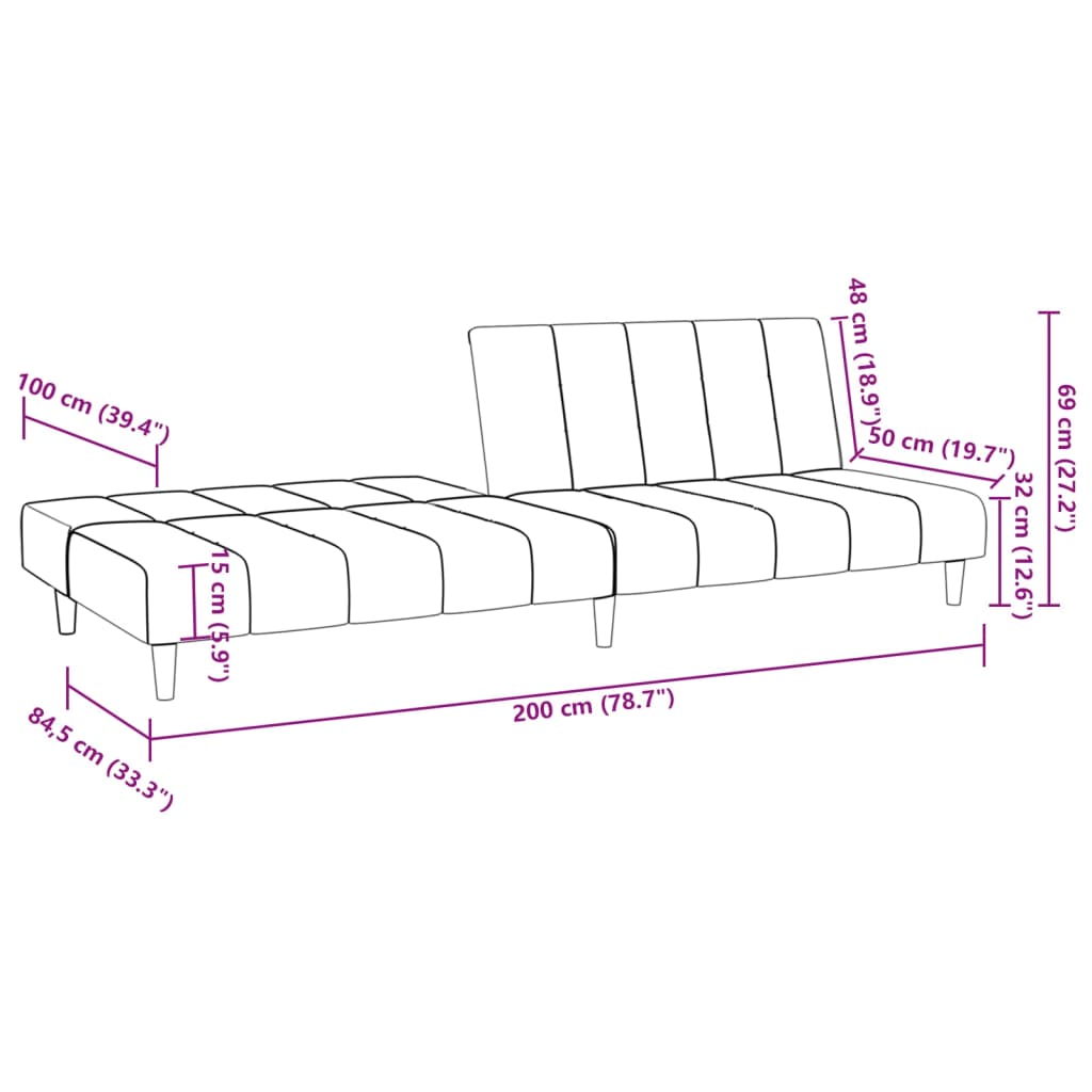 2-Seater Sofa Bed Dark Grey Fabric