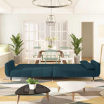2-Seater Sofa Bed with Two Pillows Blue Velvet