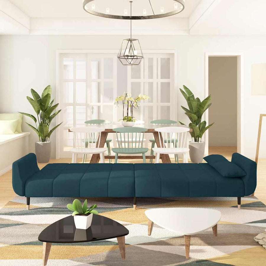 2-Seater Sofa Bed with Two Pillows Blue Velvet