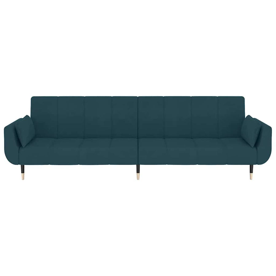 2-Seater Sofa Bed with Two Pillows Blue Velvet