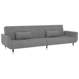 2-Seater Sofa Bed with Two Pillows Light Grey Velvet - Front View