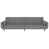 2-Seater Sofa Bed with Two Pillows Light Grey Velvet - 45-Degree Angle
