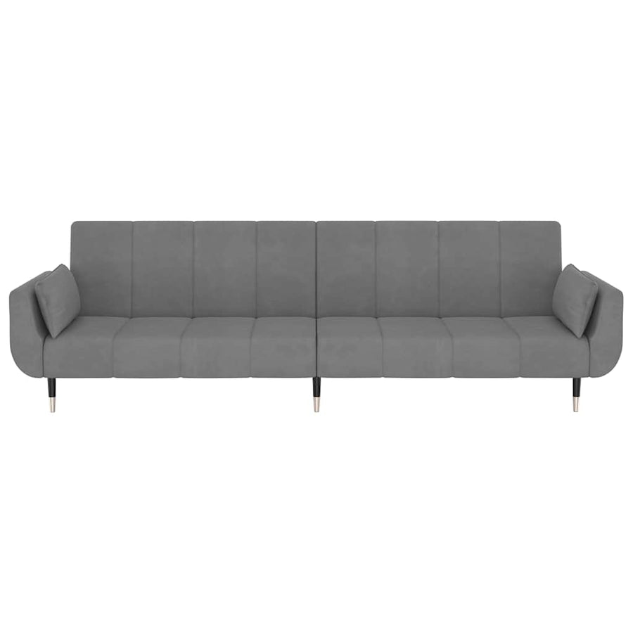 2-Seater Sofa Bed with Two Pillows Light Grey Velvet