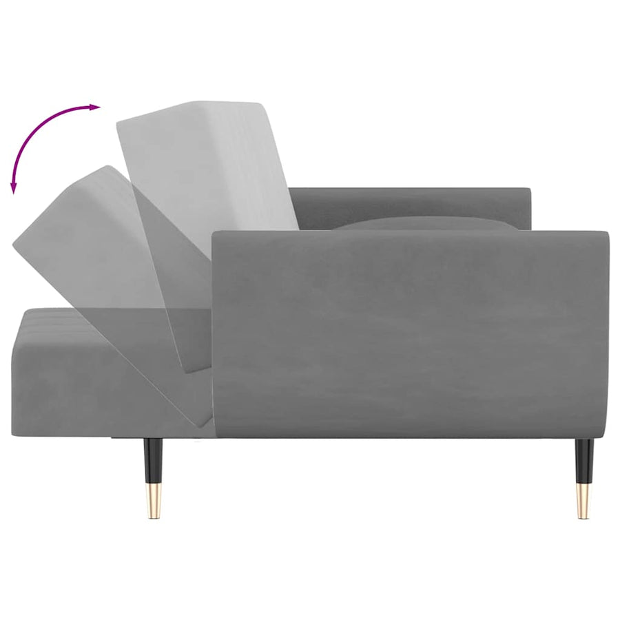 2-Seater Sofa Bed with Two Pillows Light Grey Velvet