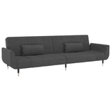2-Seater Sofa Bed with Two Pillows Dark Grey Velvet - Front View