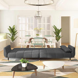 2-Seater Sofa Bed with Two Pillows Dark Grey Velvet - Side View