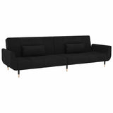 2-Seater Sofa Bed with Two Pillows Black Velvet - Front View