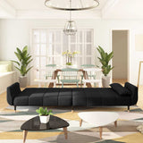 2-Seater Sofa Bed with Two Pillows Black Velvet - Side View