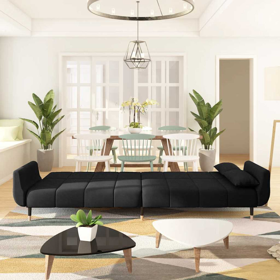 2-Seater Sofa Bed with Two Pillows Black Velvet