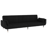 2-Seater Sofa Bed with Two Pillows Black Velvet - Top-Down View