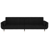 2-Seater Sofa Bed with Two Pillows Black Velvet